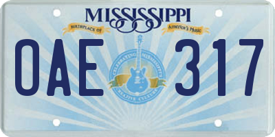 MS license plate OAE317