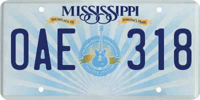 MS license plate OAE318