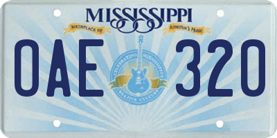 MS license plate OAE320