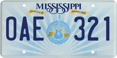 MS license plate OAE321