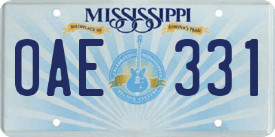 MS license plate OAE331