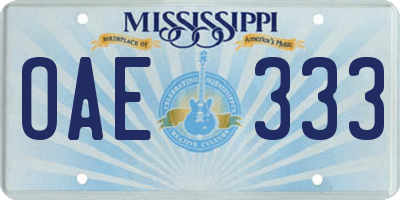 MS license plate OAE333