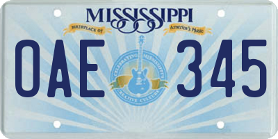 MS license plate OAE345