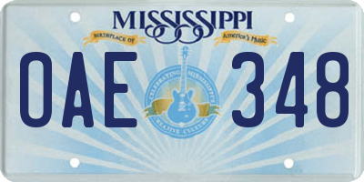 MS license plate OAE348