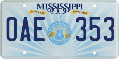 MS license plate OAE353