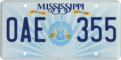 MS license plate OAE355