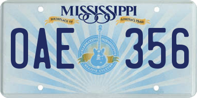 MS license plate OAE356