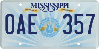 MS license plate OAE357
