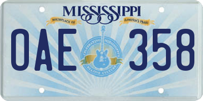 MS license plate OAE358