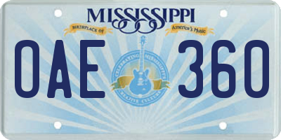 MS license plate OAE360