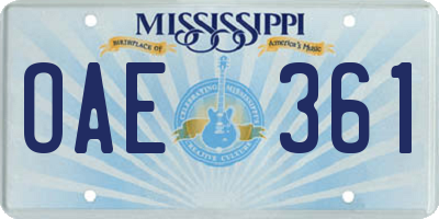 MS license plate OAE361