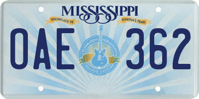 MS license plate OAE362