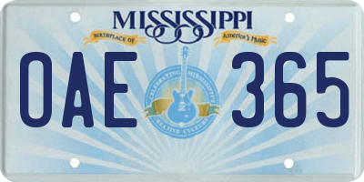 MS license plate OAE365