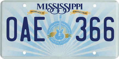 MS license plate OAE366