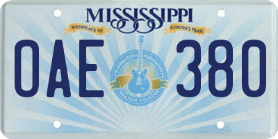 MS license plate OAE380