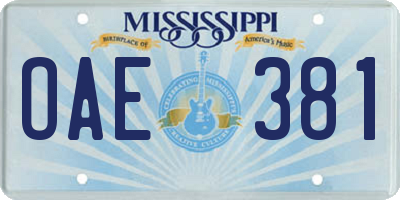 MS license plate OAE381