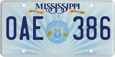 MS license plate OAE386