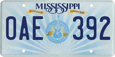 MS license plate OAE392