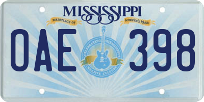 MS license plate OAE398