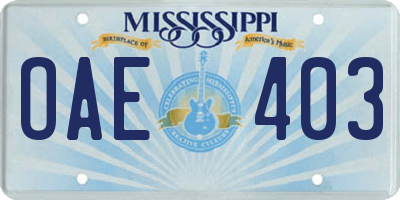 MS license plate OAE403