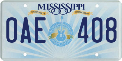 MS license plate OAE408