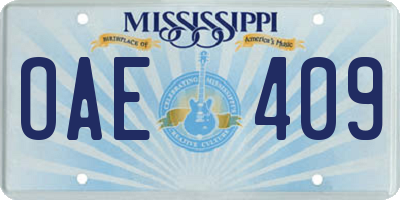 MS license plate OAE409