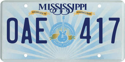 MS license plate OAE417