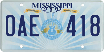 MS license plate OAE418