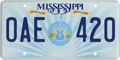MS license plate OAE420