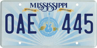 MS license plate OAE445