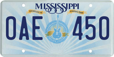 MS license plate OAE450