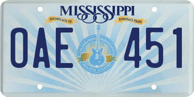 MS license plate OAE451