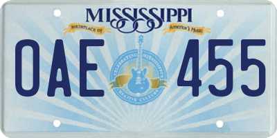 MS license plate OAE455