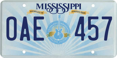MS license plate OAE457