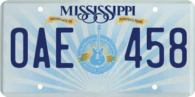 MS license plate OAE458