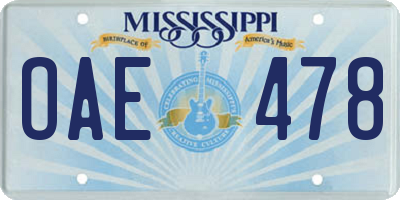 MS license plate OAE478