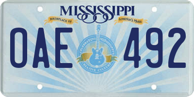 MS license plate OAE492