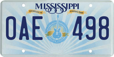 MS license plate OAE498