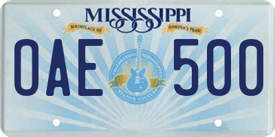 MS license plate OAE500