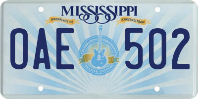 MS license plate OAE502