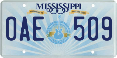 MS license plate OAE509