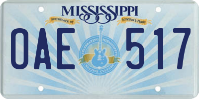 MS license plate OAE517