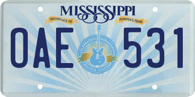MS license plate OAE531
