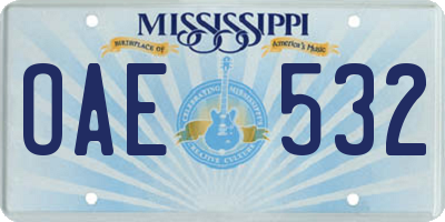 MS license plate OAE532