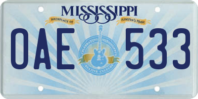 MS license plate OAE533