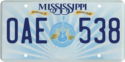MS license plate OAE538