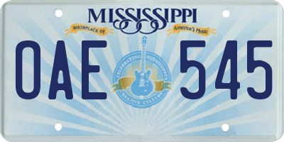 MS license plate OAE545