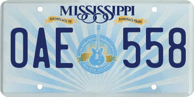 MS license plate OAE558