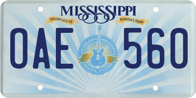 MS license plate OAE560