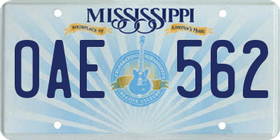 MS license plate OAE562
